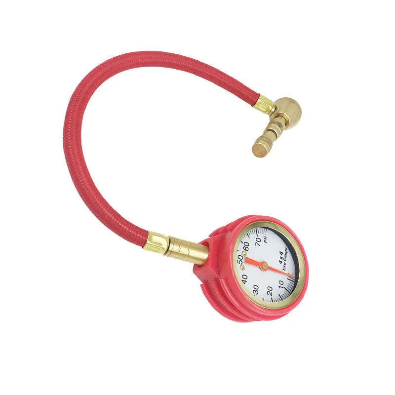 Off-road vehicle tyre pressure gauge with mechanical rapid deflation function in metal body rubber shell
