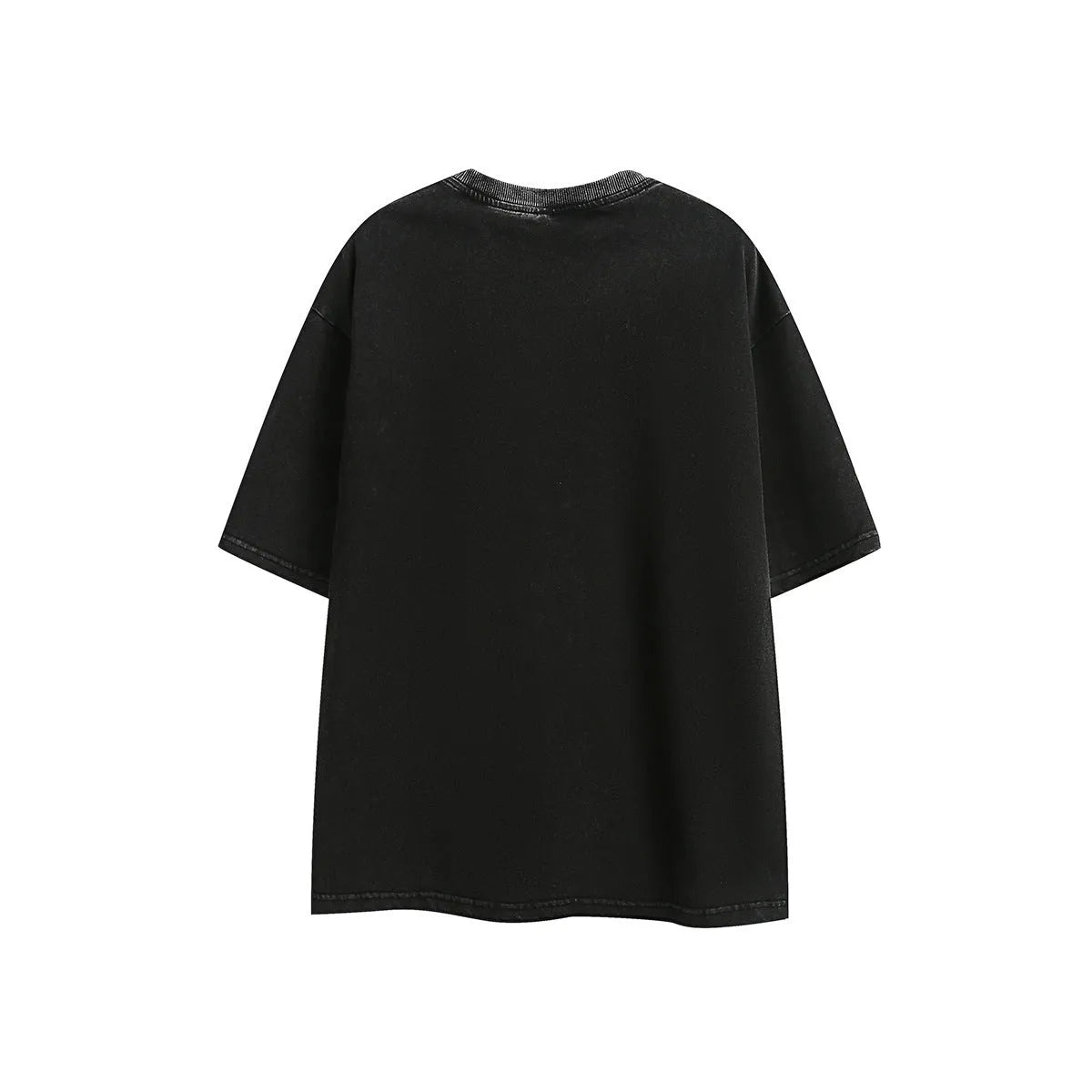 Purple and black loose-fit embroidered retro short-sleeved cotton t-shirt laid flat.