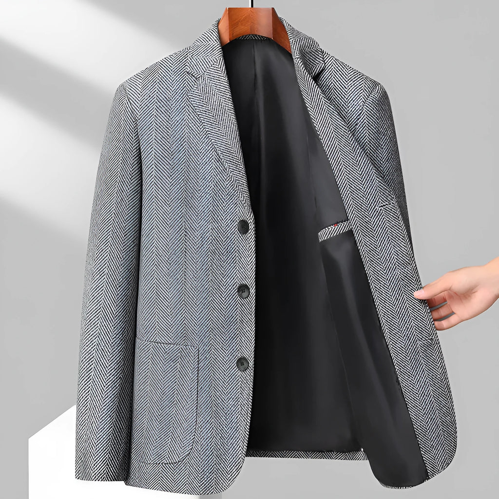 Men's solid colour loose fit wool blend coat for spring and autumn in grey