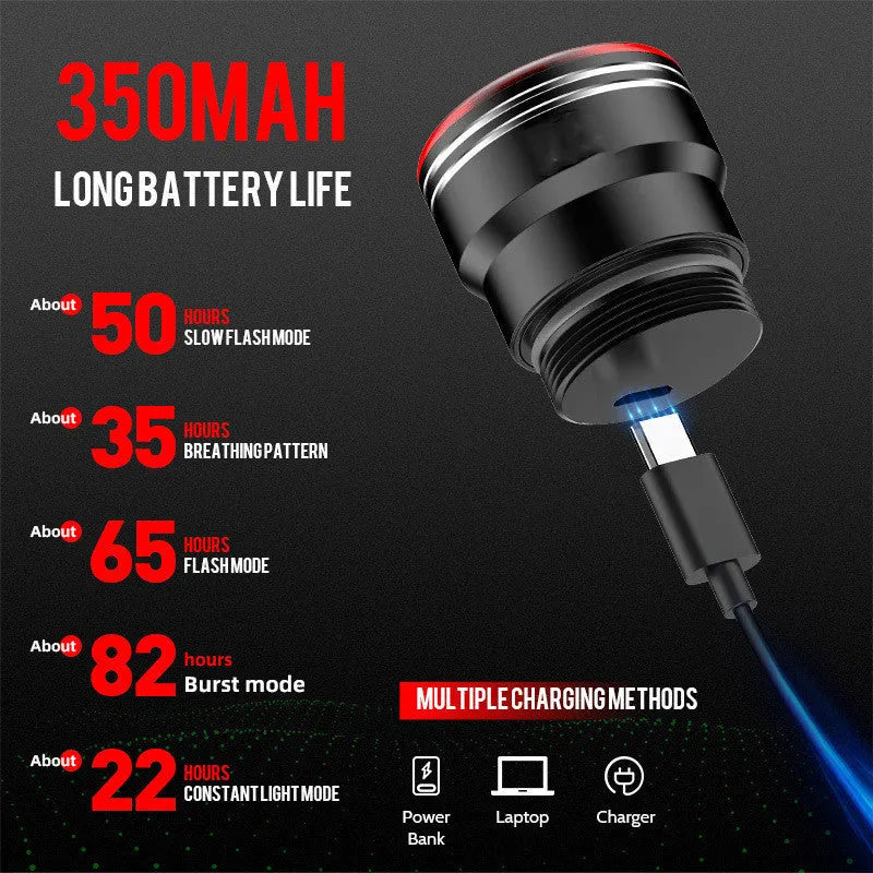 Black aluminium smart brake sensing USB rechargeable bicycle taillight with COB LED.