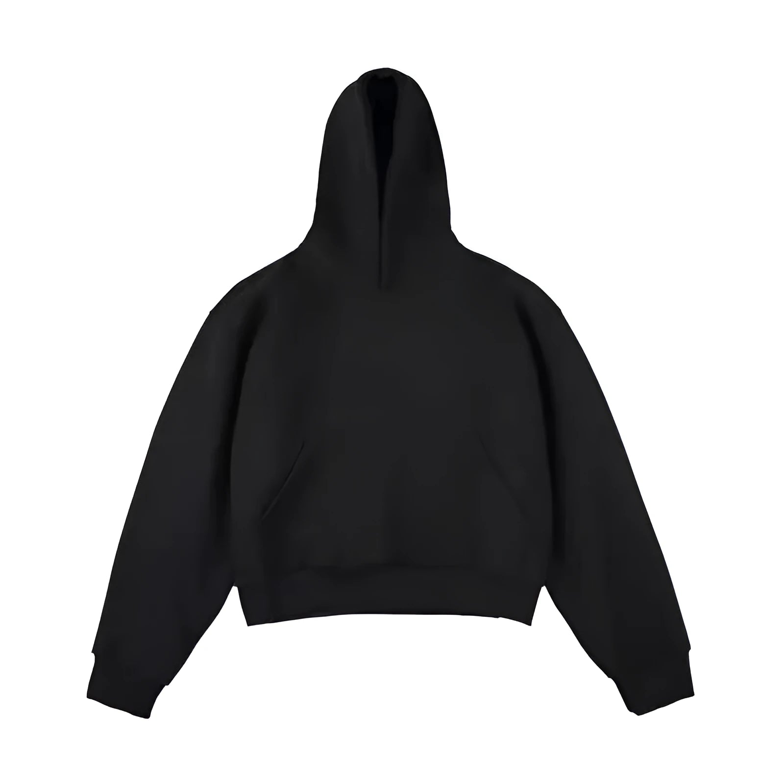 Short version Chinese cotton composite hooded sweater with removable hood in dark grey, shown with long sleeves.
