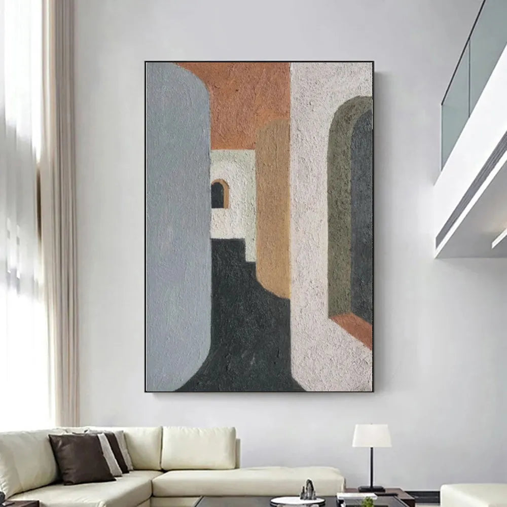 Handmade abstract oil painting on canvas, rolled frameless vertical wall art for living room and bedroom