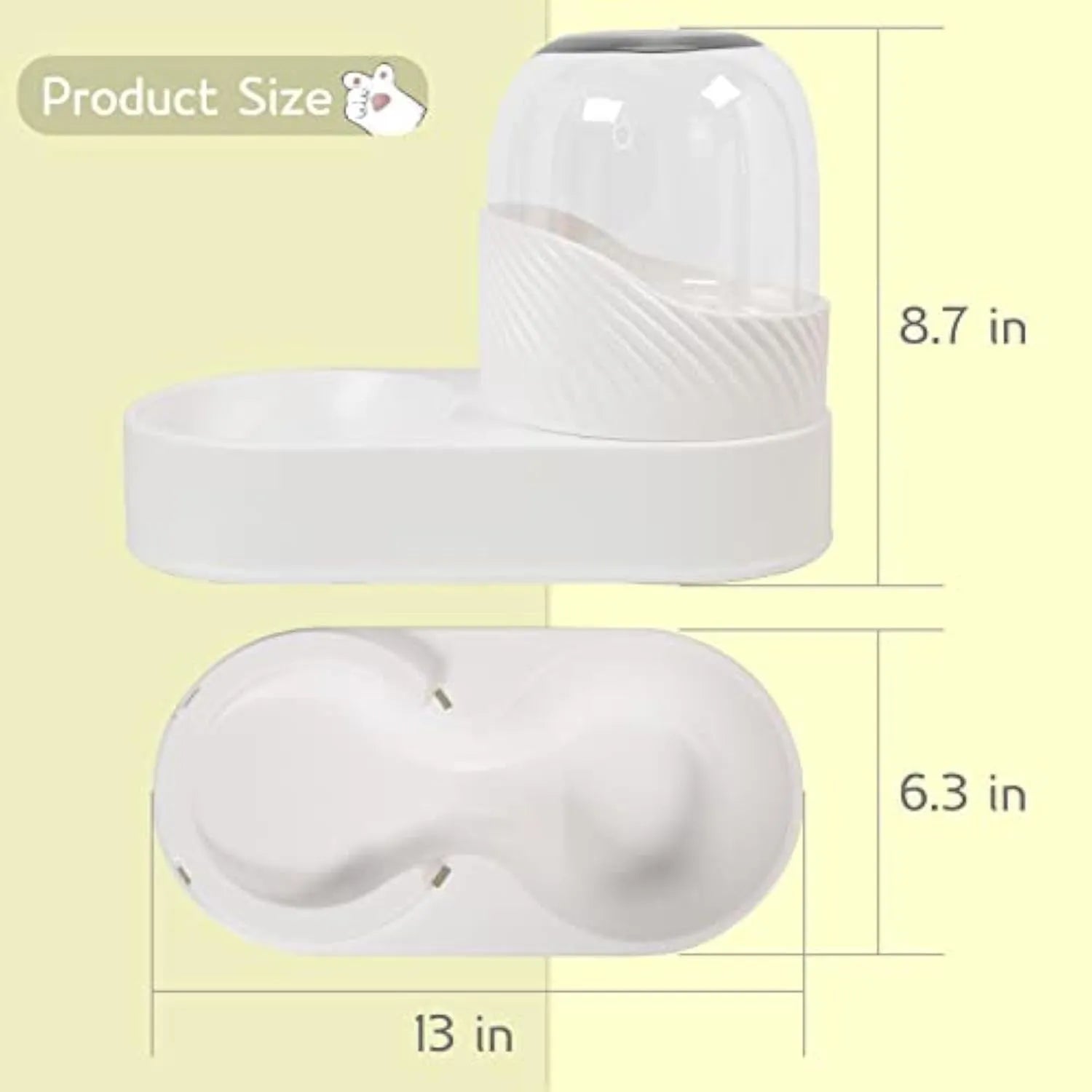 White automatic gravity cat feeder and water dispenser set on a floor.