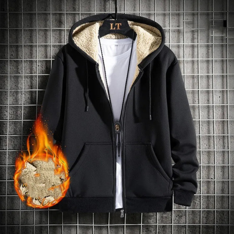 Men's autumn winter loose hooded sweater in grey, 80% polyester long sleeve pullover