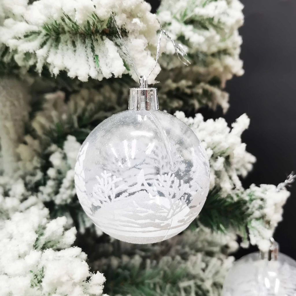 Set of six transparent 6cm acrylic Christmas ball ornaments with hand-painted colour, modern simple style