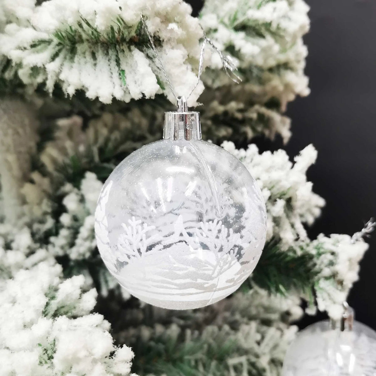 Set of six transparent 6cm acrylic Christmas ball ornaments with hand-painted colour, modern simple style