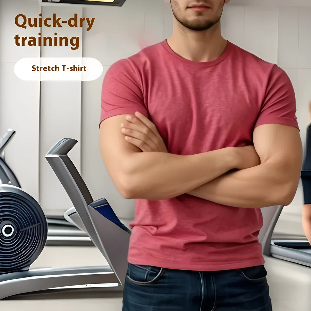 Men's tight stretch quick-drying round neck short sleeve t-shirt in multiple colours