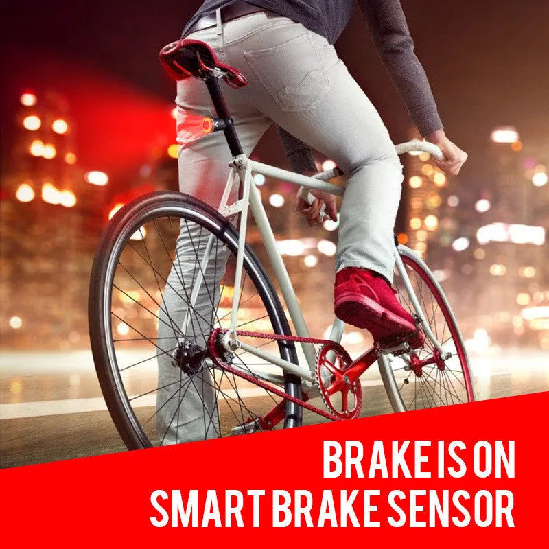 Black aluminium smart brake sensing USB rechargeable bicycle taillight with COB LED.