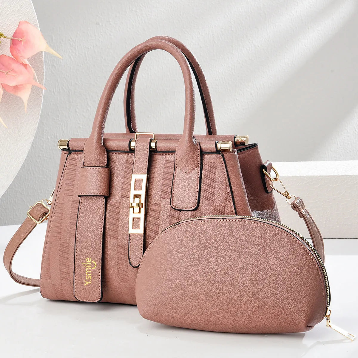 Round black PU crossbody shoulder bag with a long strap, showing its size and polyester-lined interior.