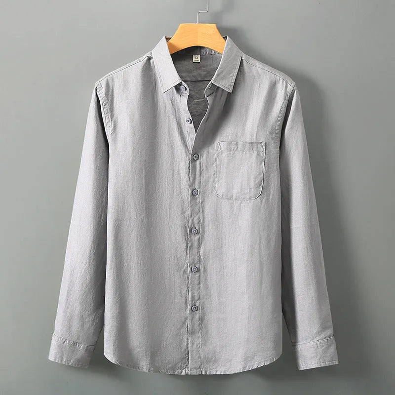 Linen long sleeve loose shirt Chinese style cardigan in solid colour with sun protection sleeves