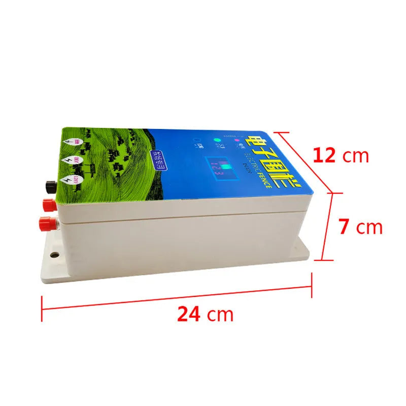 High voltage pulse electric fence energiser unit with alarm host and charger for livestock pasture security.