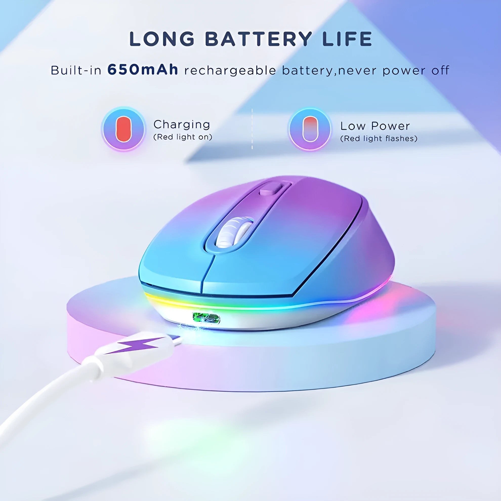 24g lightweight wireless ergonomic mouse with USB charging cable in multiple colour options