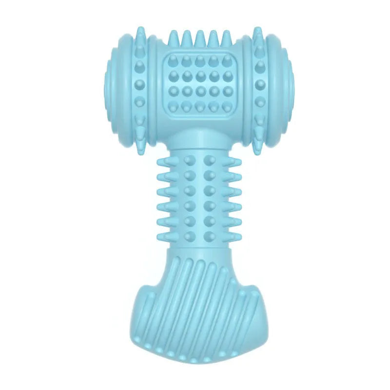 Blue TPR bone-shaped dog chew toy with textured surface and raised dots for teeth cleaning.