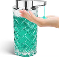 Silver automatic sensor soap dispenser with type-c charging port on a bathroom countertop.