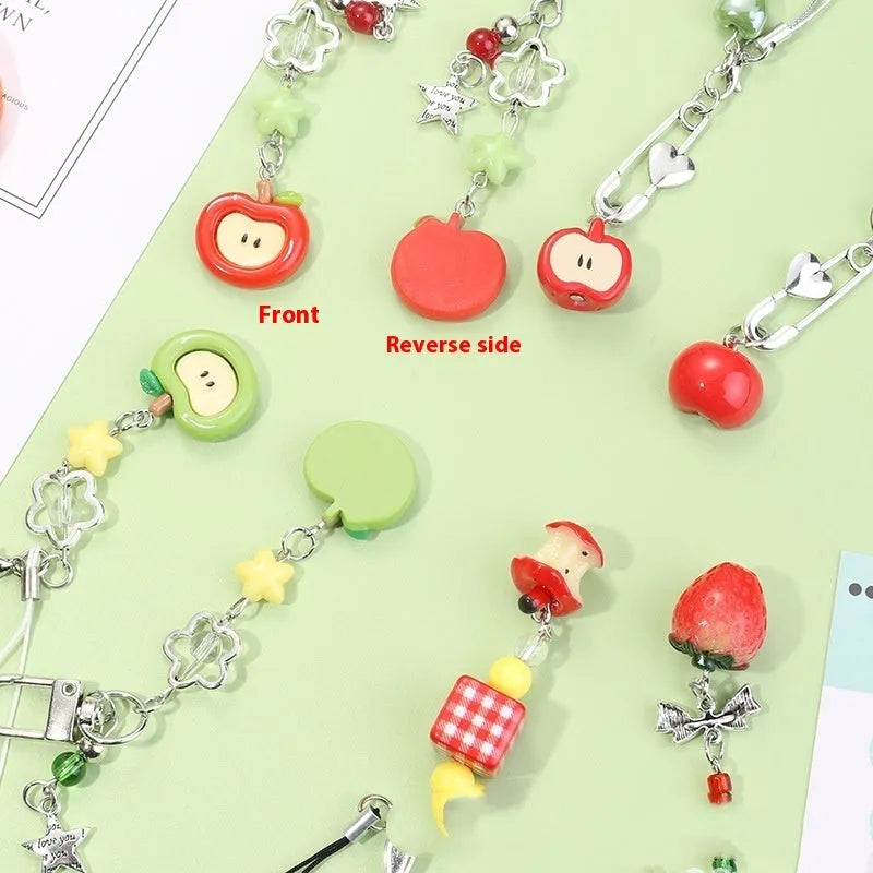 Fruit-themed plastic resin phone charm keychain pendant with half-handmade designs