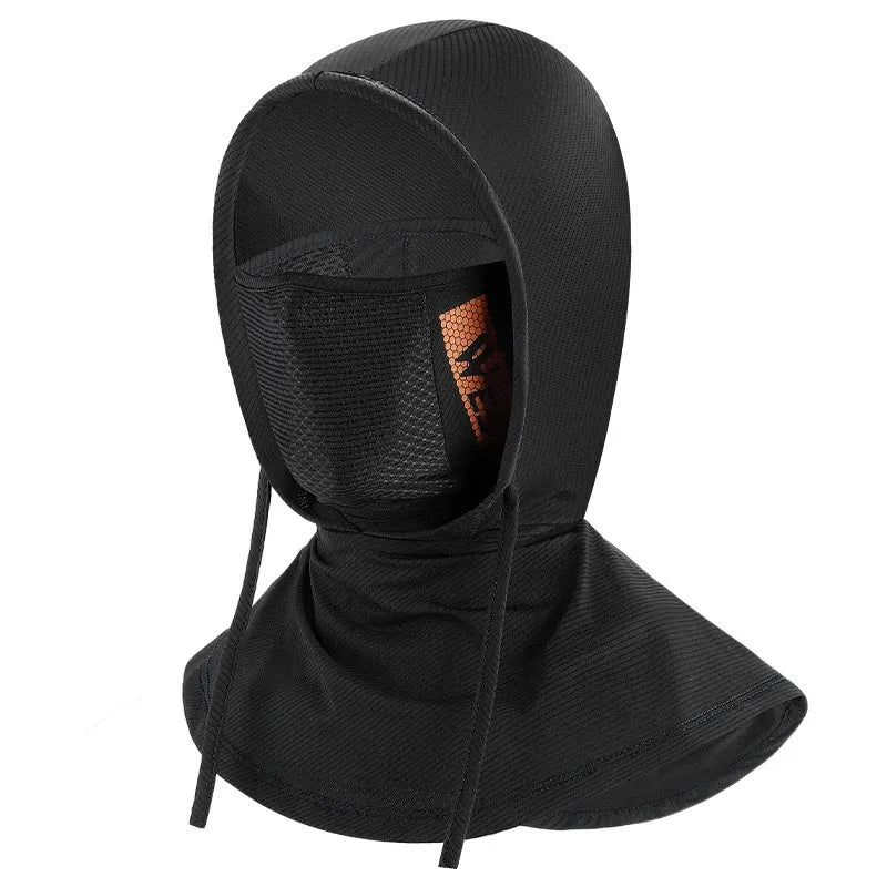 Bicycle hood cycling mask in black made from Ice Silk fabric for sun protection