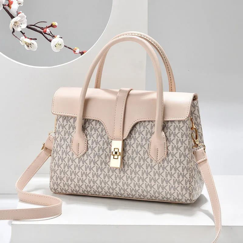 Portable women's retro textured PU crossbody bag in black, horizontal square shape with printed pattern