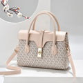 Portable women's retro textured PU crossbody bag in black, horizontal square shape with printed pattern