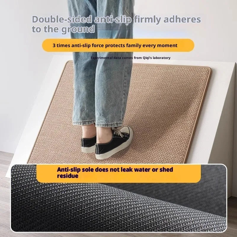 Solid color absorbent anti-slip quick-dry bathroom floor mat in size 40x60cm on a tiled floor