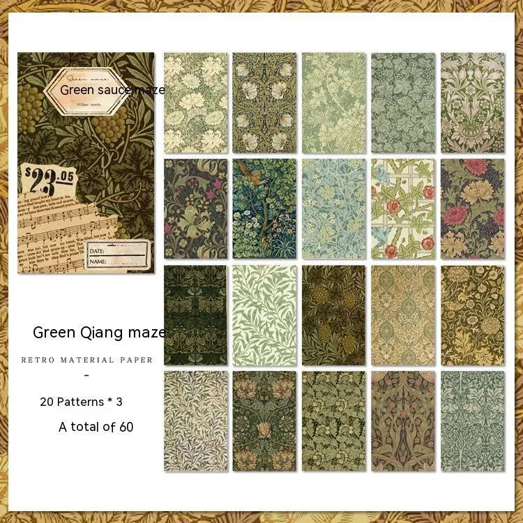 Retro artistic decorative base paper set, 8x13cm special paper cambric paper, 60 sheets in plastic seal.
