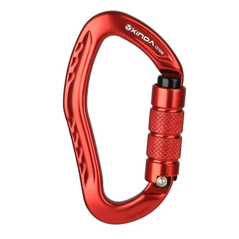 Automatic master lock climbing carabiner in black, blue, orange, red, and silver colour options