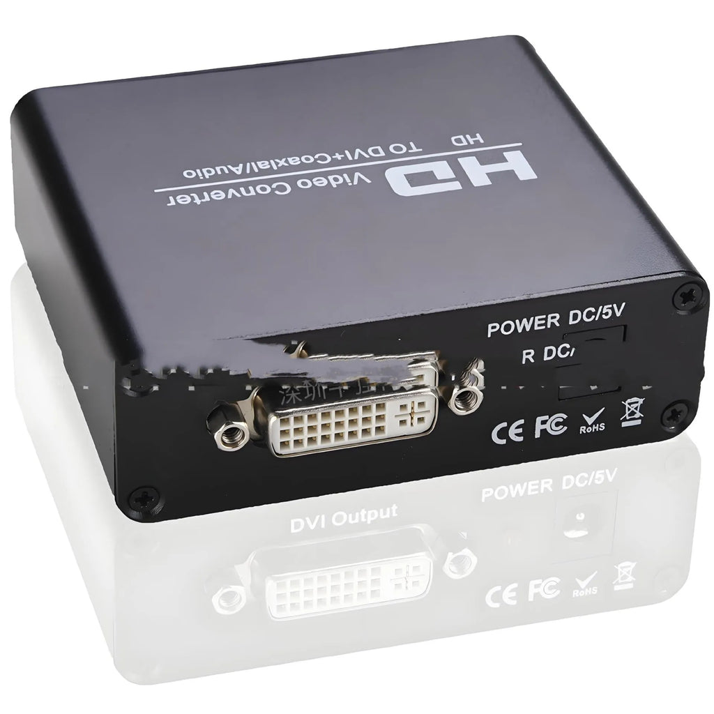 Black HDMI to DVI converter cable with coaxial audio output port, 1.5 metres long.