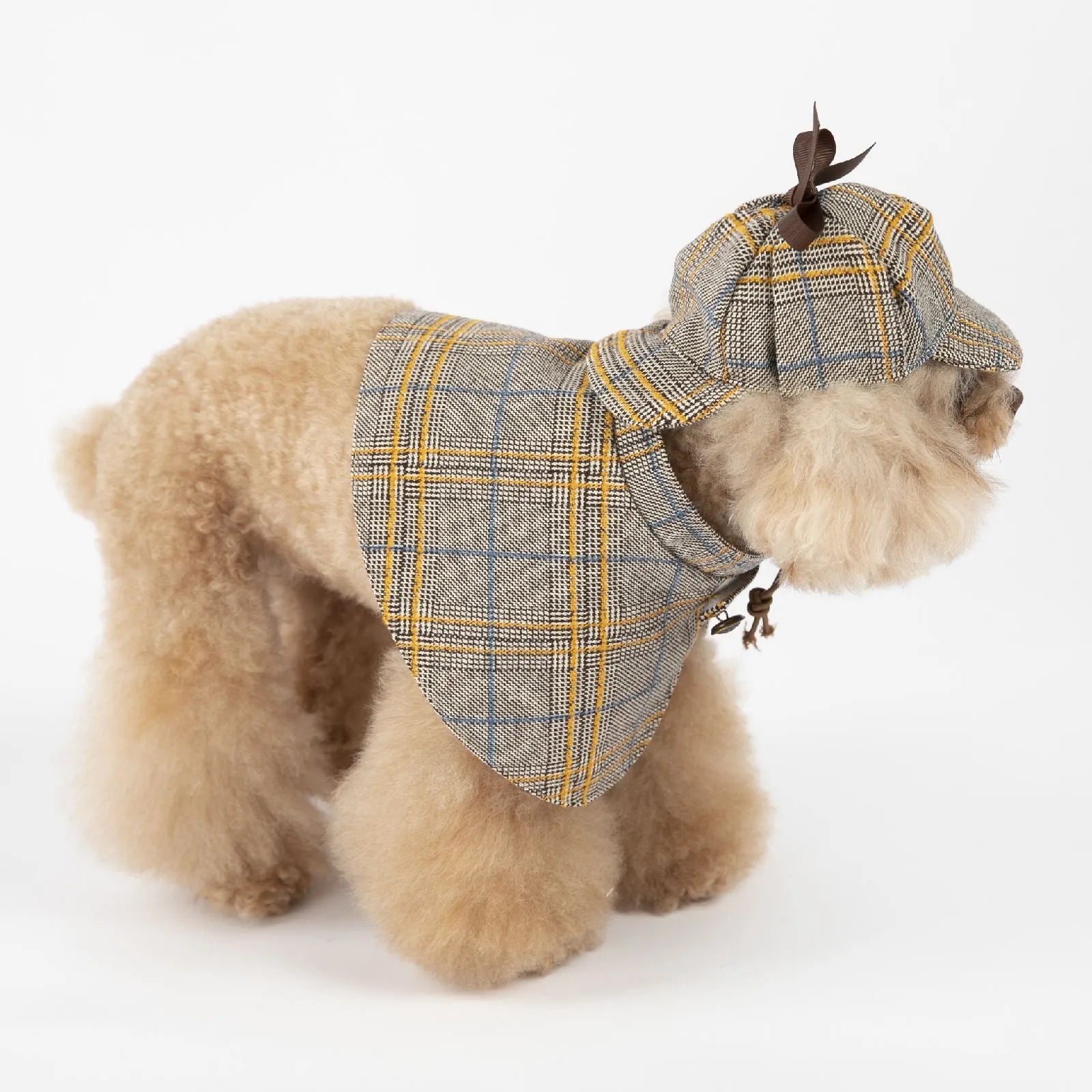 Personalised camel-coloured dog cloak with adjustable hood for spring and autumn wear