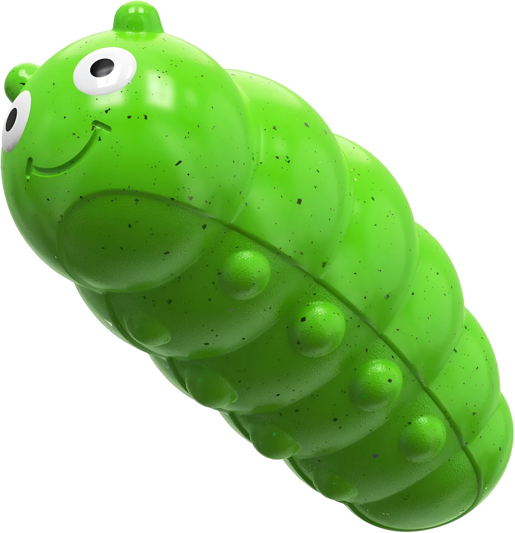 Green TPR bug-shaped squeaky dog chew toy with triple-thick construction for medium to large dogs