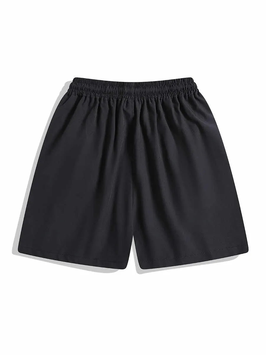 Men's black quick-drying sports shorts with elastic waistband and straight-leg fit for training