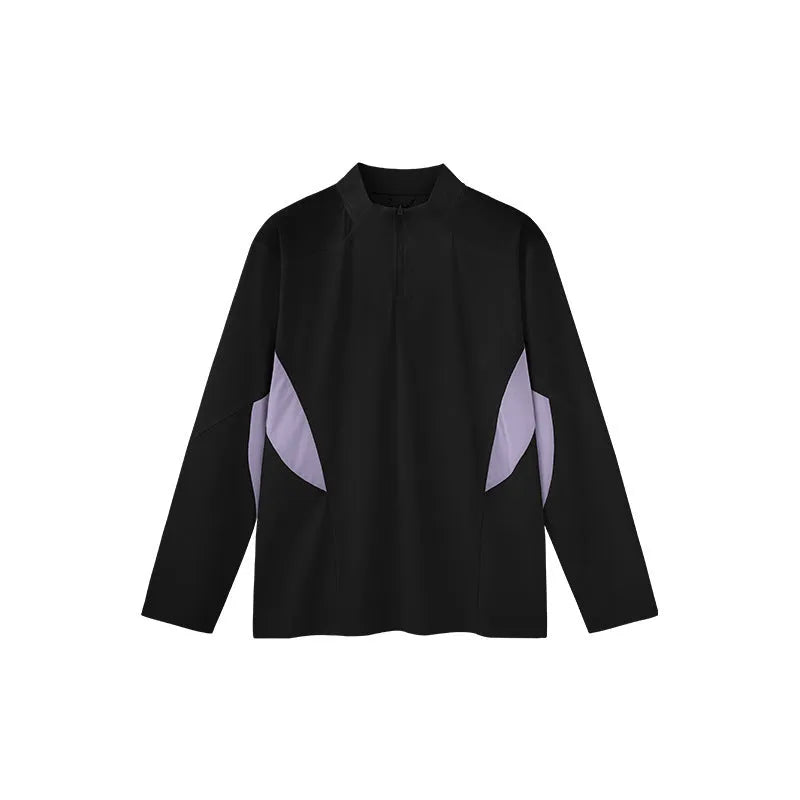 Men's solid colour polyester casual top shown in black and beige, available in long sleeve and short sleeve styles.