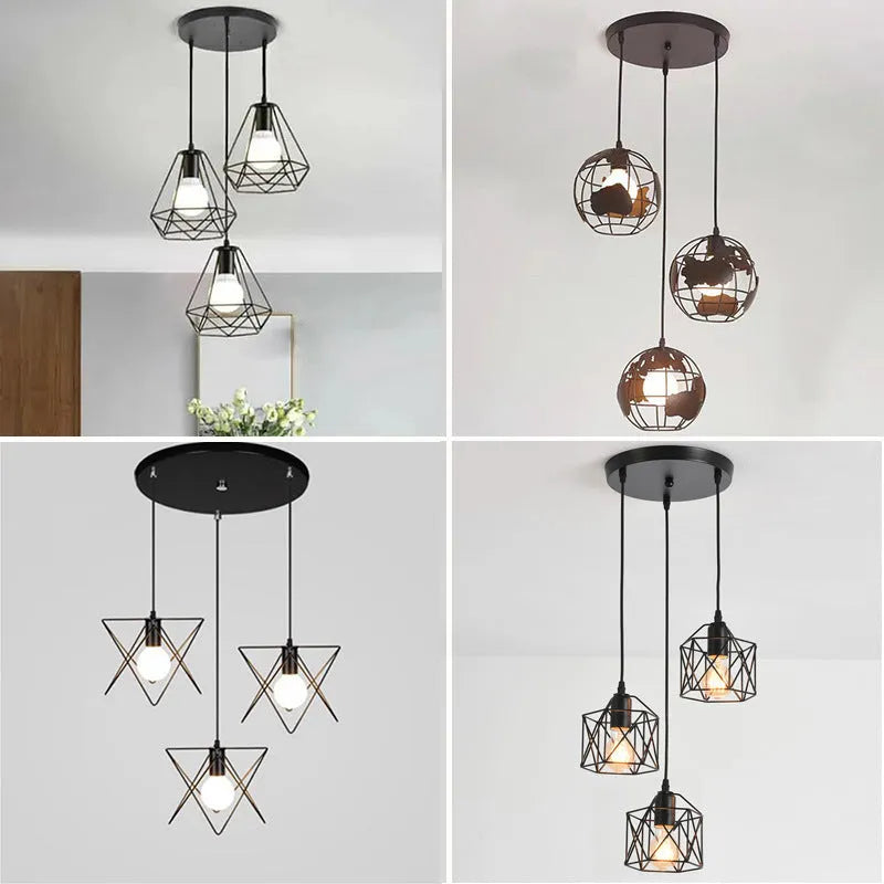 Iron droplight vintage three head assembled lamp for bar counter and restaurant, 220V, retro style