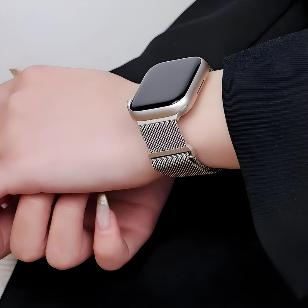 Metal stainless steel watch band for iWatch 1-8 SE Ultra in starlight colour with adjustable links