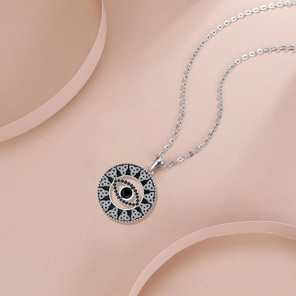 Copper Devil's Eye necklace for women with cross chain design.