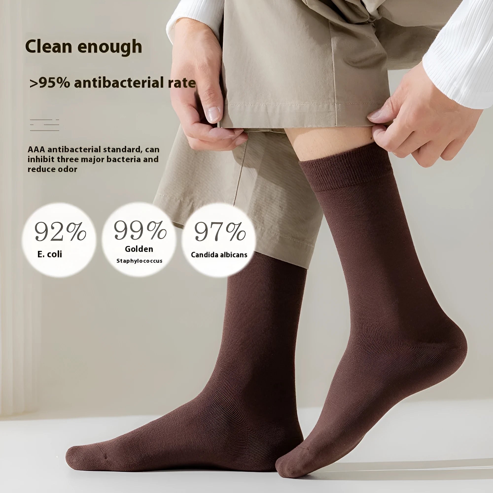 Mid-calf length men's business socks in solid colours, made from pure combed cotton.