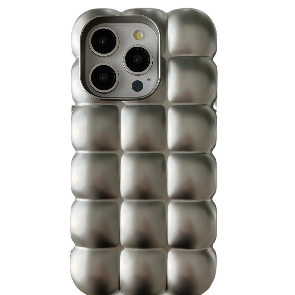 Matte silver electroplated TPU phone case with egg waffle texture for iPhone
