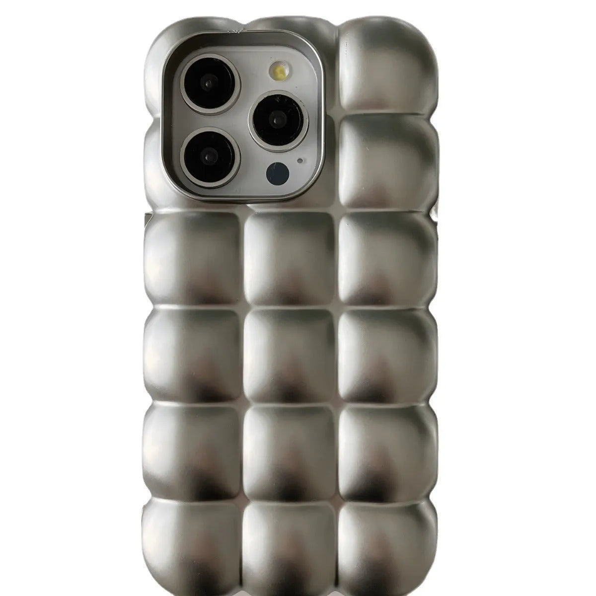 Matte silver electroplated TPU phone case with egg waffle texture for iPhone