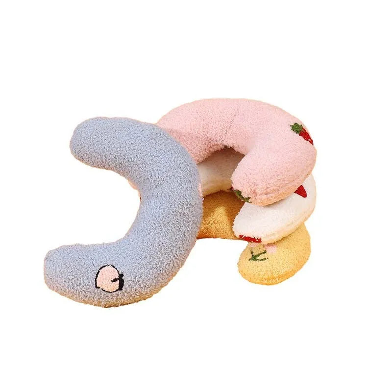 Yellow cartoon design U-shaped half moon pillow for cats on cloth fabric
