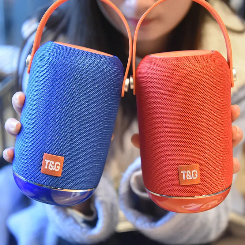 TG107 Fabric Wireless Bluetooth Portable Speaker in black with compact rectangular body and fabric finish