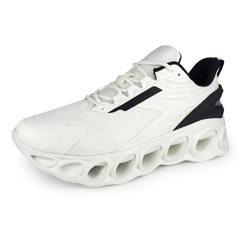 Men's casual mesh sneakers with EVA sole in black colour showing lace-up design and round toe