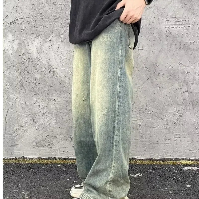American High Street Vintage Jeans for Men - Mid Waist Straight Leg Denim Trousers in Yellow Mud Colour, Available in S, M, L, XL, 2XL, 3XL, Cotton Denim Fabric, Classic Vintage Style Jeans for Everyday Wear