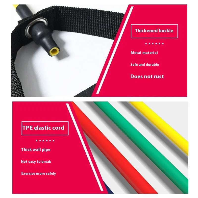 Colour-coded adjustable chest expander with TPE tension rope for home fitness.