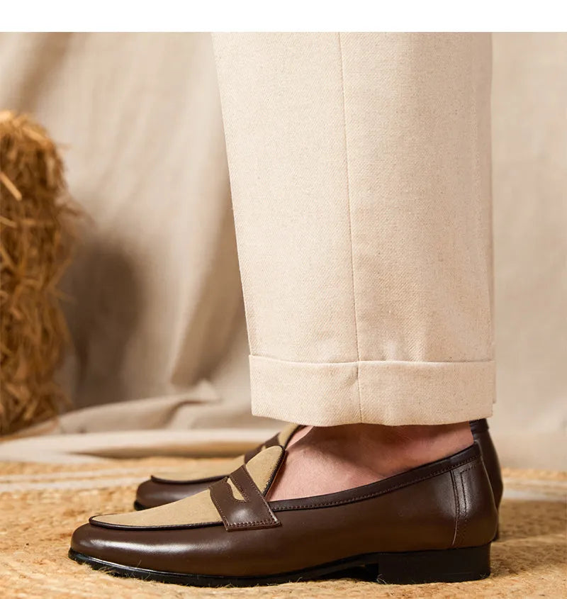 Coffee grey suede leather loafers with a slip-on design and rubber sole