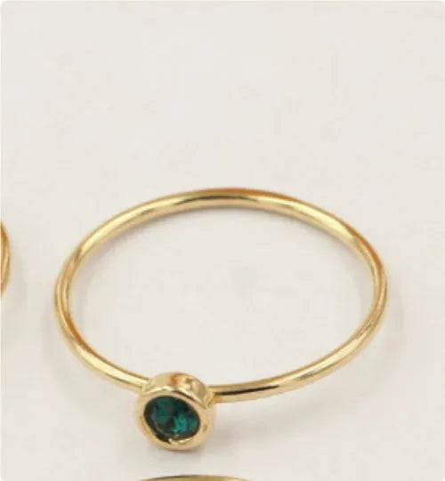 14K gilded GF zircon knuckle rings in green, blue, dark red, and white colours