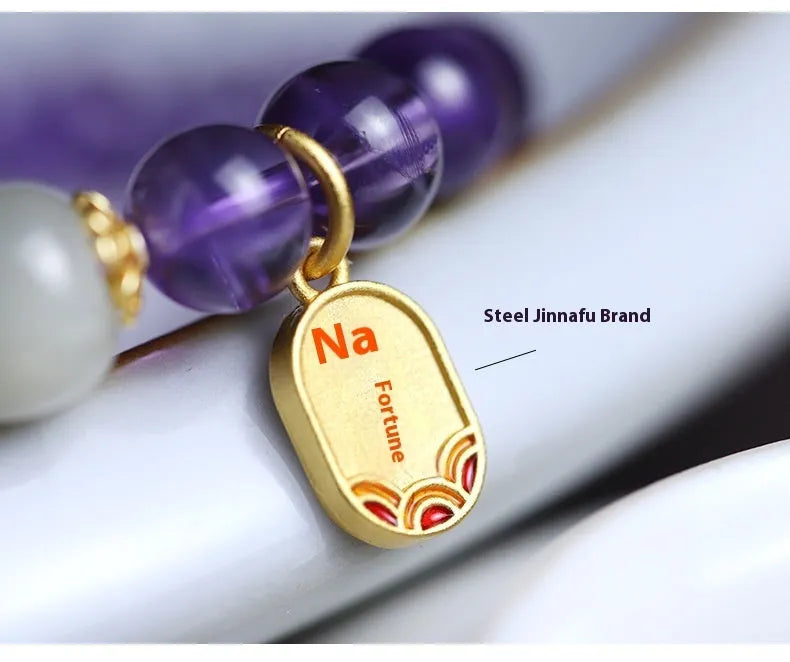 Amethyst crystal bead bracelet with geometric shape and national style design.