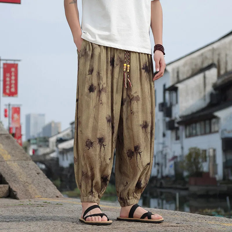 Men's khaki polyester casual trousers, full length, thin breathable fabric with micro elasticity, sizes M to 5XL