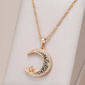 Rose gold star moon necklace with zircon pendant and adjustable chain