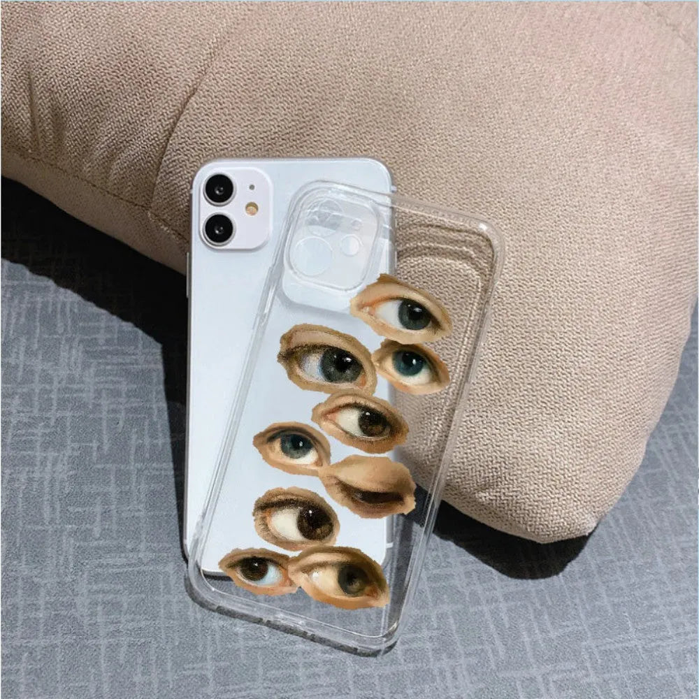 Hand drawn eye soft silicone phone case with non-slip grip for iPhone models