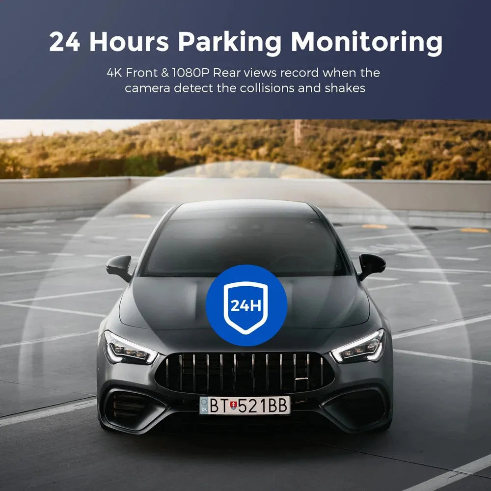 4K WiFi night vision dash cam with 1.3-inch screen and push-button controls for car parking surveillance