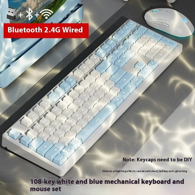 Mechanical keyboard with three connectivity modes in blue and white colour matching design