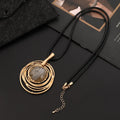 Gold geometric sweater chain necklace with adjustable snakeskin rope chain and large round pendant